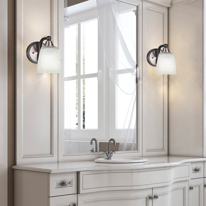 Applique murale Michell avec verre carré blanc 4,5 po, Noir mat / nickel brossé