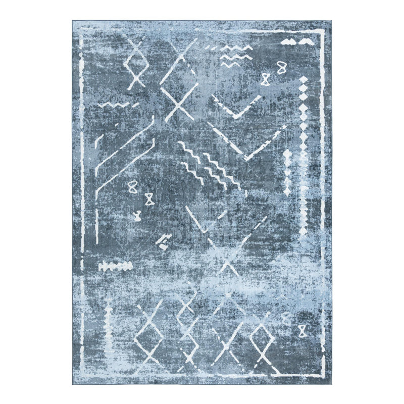 Tapis tribal Eudora bleu marine, Rectangle 10 pi x 14 pi 1 po