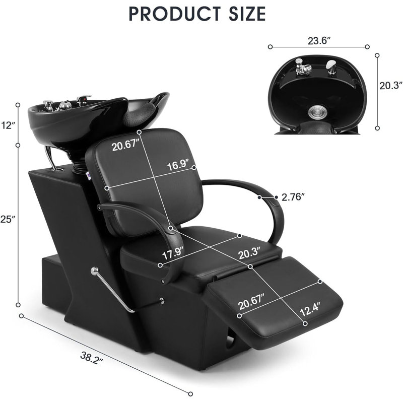 Évier à shampooing autoportant 38,2 po L x 22 po avec robinet, Noir
