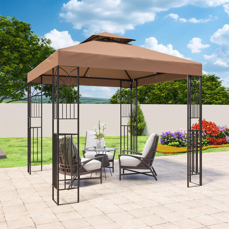 8 Ft. W x 8 Ft. D Powder Coated Steel Patio Gazebo, Brown