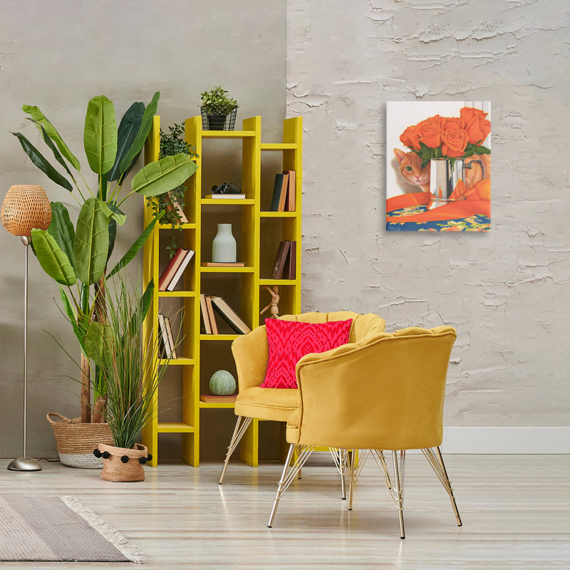 «Cat Peeking Rose Bouquet» par Mardell Schuster, H 20 po x l 16 po x P 1,5 po