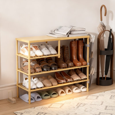 4-Tier Bamboo Shoe Rack & Organizer, Freestanding Shoe Shelf With Removable Pockets, Holds 20-24 Pairs For Entryway, Closet, Bedroom, Dorm Storage