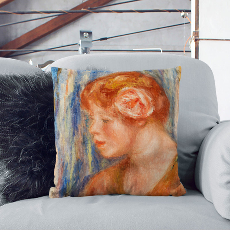 Young Woman With Rose Square Throw Cushion, Black, 55cm H x 55cm W x 20cm D