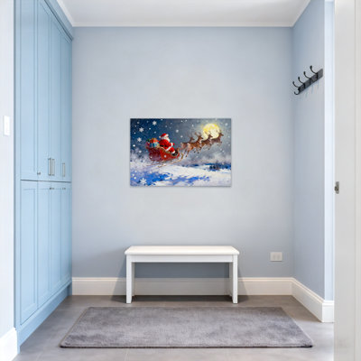 Christmas Santa Claus Reindeer Sleigh Snow Moon Night Christmas