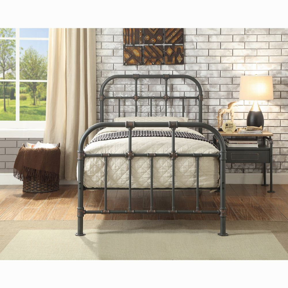 Annabelle Platform Bed Vintage Open Frame, Industrial Pipe Cast with Copper Handbrush Accent Sand & Stable™