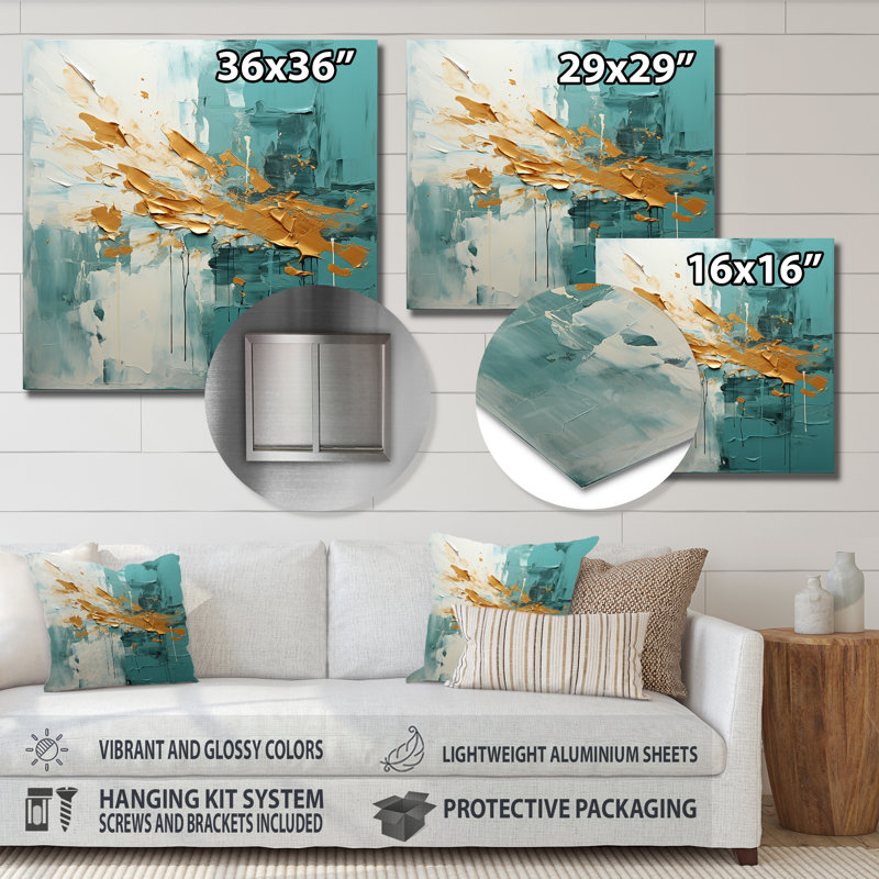 Teal Oasis IV - Reproduction de paysage abstrait sur métal, H 36 po x l 36 po x P 1 po