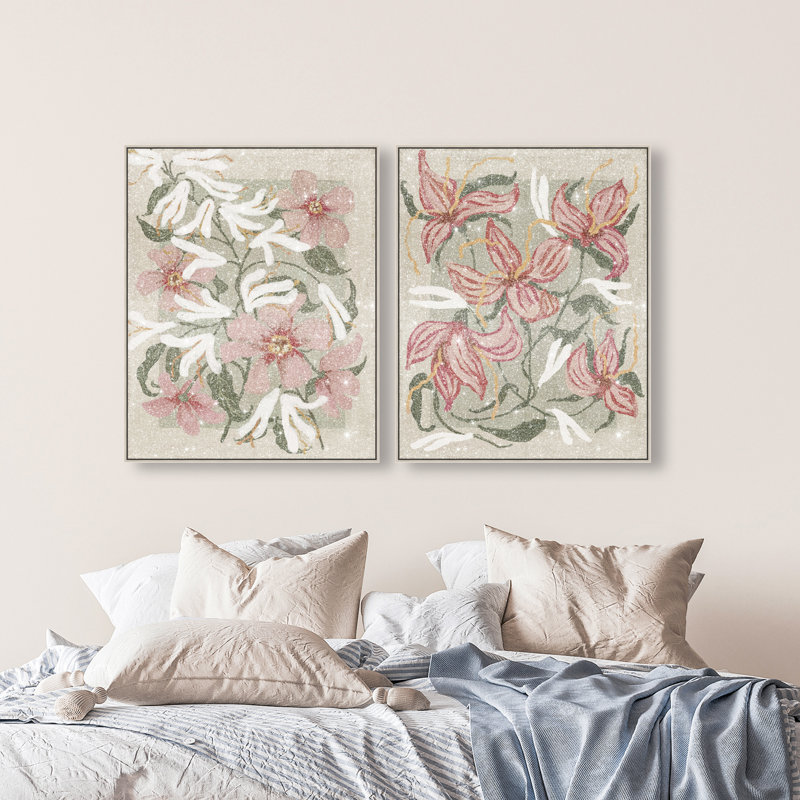 Lilies Flower Set Floral & Botanical Canvas Print by Oliver Gal, Black Frame, 16 x 20, 37" H x 31" W, Silver Floater Frame