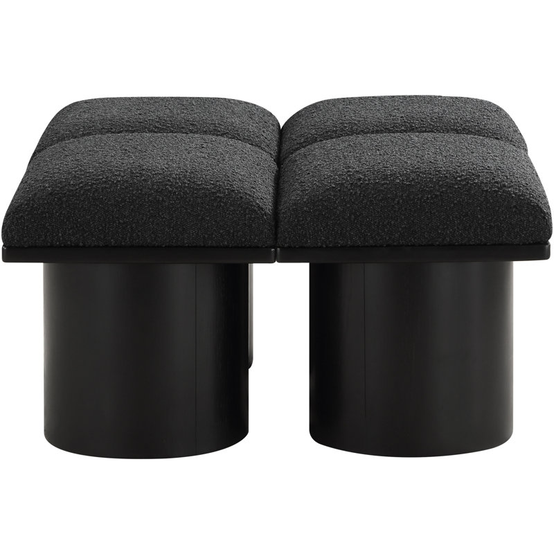 Banc rembourré Horatia, Tissu bouclé noir, H 17,5 po x l 31 po x P 36 po, Noir, noir, noir, noir
