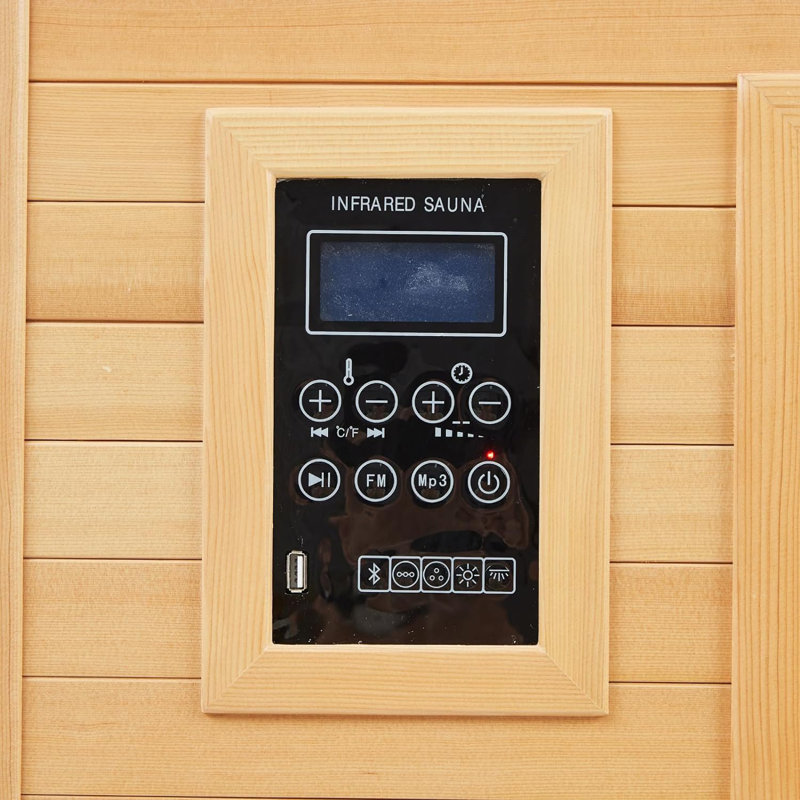 1 Person Sauna, Low EMF 6 Heating Plate Infrared Physical Therapy Wooden Dry Steam Sauna with MP3 Auxiliary Connection, Dual Controls, Iron Shirt Wall Plate, Home Spa Day Use, Winter Gift
