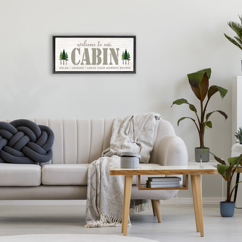 Cadre flottant Cabin Welcome Nature Escape, design par Seven Trees Design, H 11 po x l 25 po, Cadre flottant noir de jais