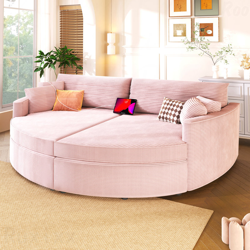 Canapé-lit surdimensionné double 102,3 po - siège très profond, ports USB, causeuse rembourrée, Rose