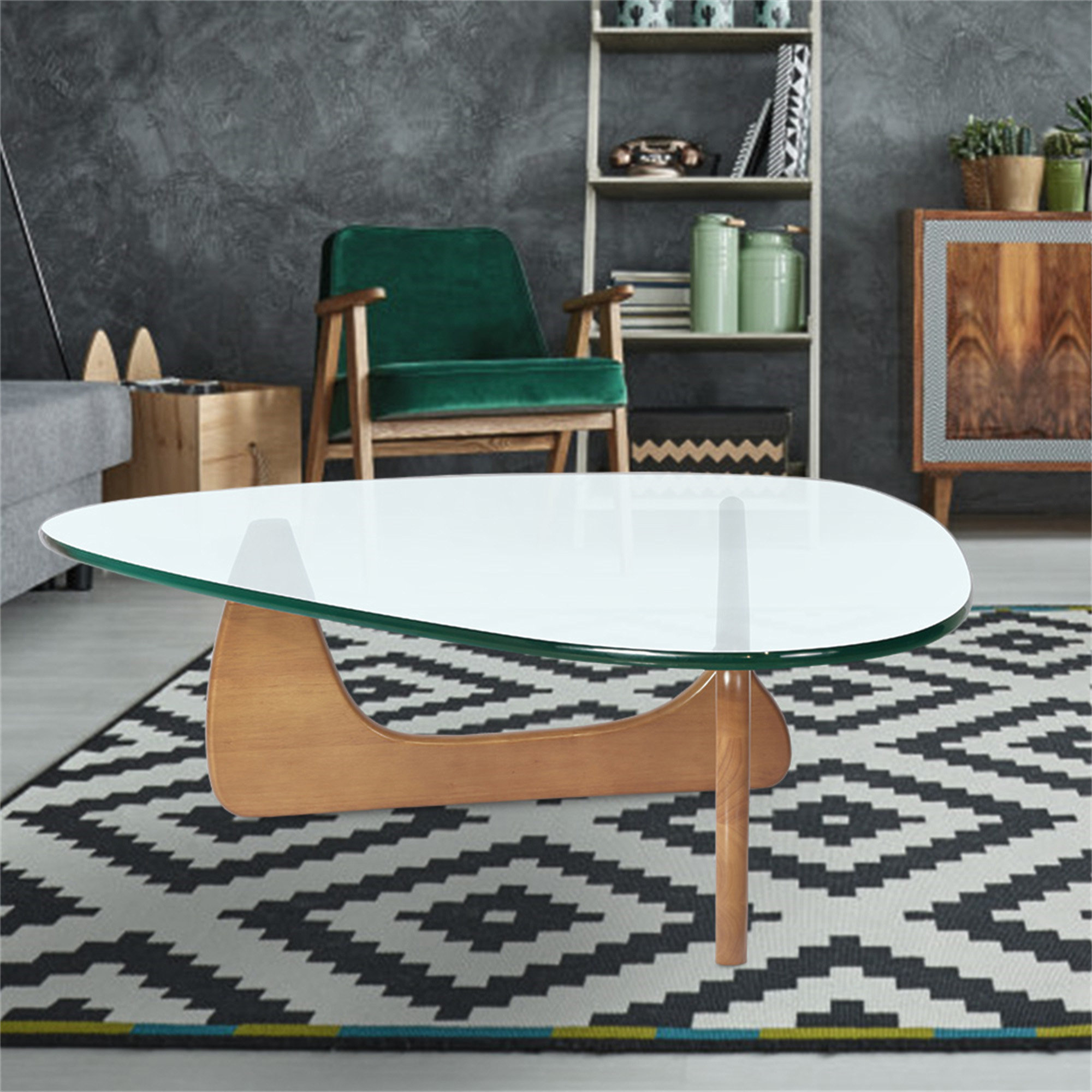 HLILish Light Walnut Triangle Coffee Table Wood Base For Living Room ...