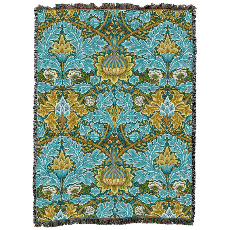Couverture bleu sarcelle Pure Country Weavers William Morris St James - artisanat - jeté en coton tissé à la main - fabriqué aux États-Unis (82 x 62)