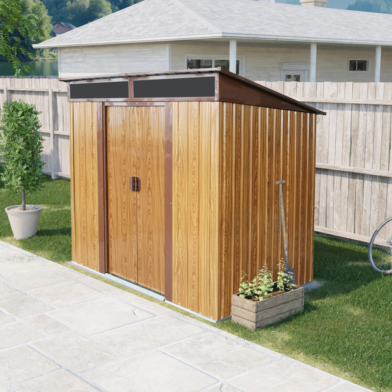 6Ft X 5Ft Outdoor Metal Storage With Transparent Plate And Foundation For Backyard Garden Patio --Coffee, Coffee