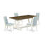 Cet ensemble de salle à manger 5 pièces comprend une table de salle à manger Jacobean vieillie et 4 chaises Parson en lin bleu bébé avec dossier haut - Lin brossé blanc-1198032376-1198032382-1198032377