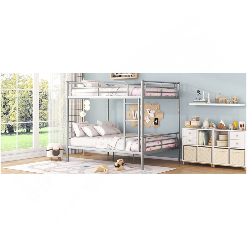 Full Over Full Metal Bunk Bed, Sliver, Silver