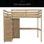 Lit mezzanine double en bois avec garde-robe intégrée, bureau, tablettes de rangement et tiroirs-126124196