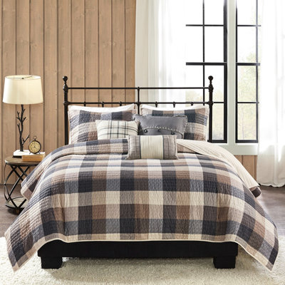 Courtepointe à chevrons 6 pièces pour très grand / très grand lit, couleur neutre, motif à carreaux Buffalo, coussin cousu à la main avec coussins décoratifs