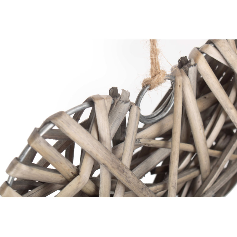 Wicker Heart Shaped Hanging Sculpture, 15cm H x 15cm W x 5cm D