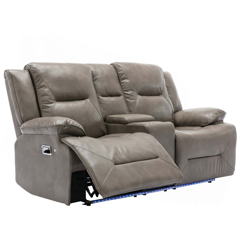 2 Seater Home Theater Recliner Manual Recliner Chair With A Led Light Strip Two Cup Holders And A Storage Box For Living Room,Bedroom