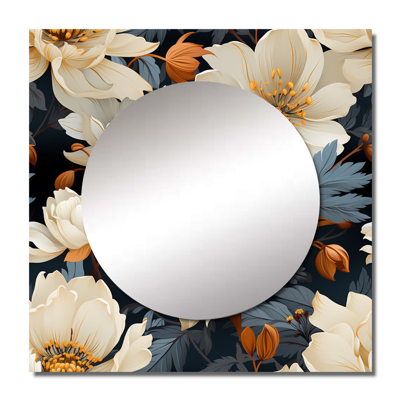 Magnificent Magnolia Blooms I - Floral Square Living Room Wall Mirror Art, 23" x 23"