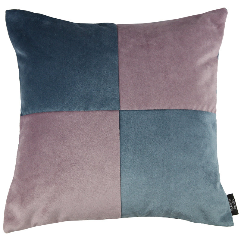 Ephialtes Patchwork Square Throw Cushion, 43 x 43cm, Petrol Blue/Heather