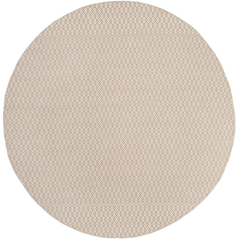 Tapis ivoire / gris en coton tissé à plat à la main Bester, Rond 6 pi
