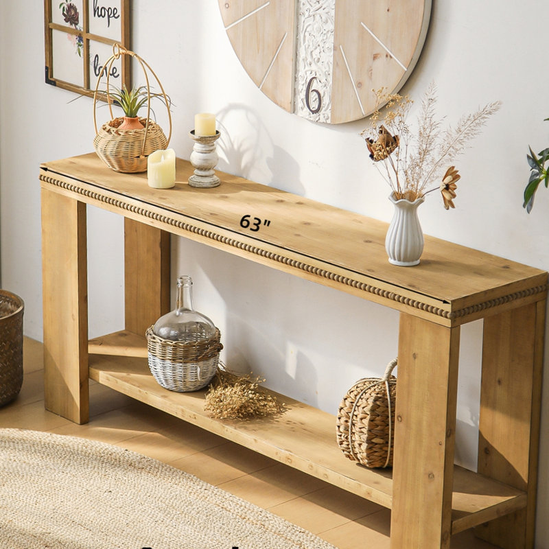Console avec tablette de rangement et garniture perlée Table d'entrée étroite à 2 niveaux pour couloir