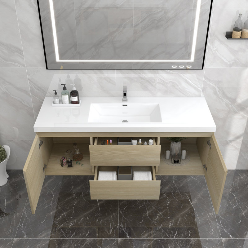 Owaneco 60'' Single Bathroom Vanity with Acrylic Top, White Oak
