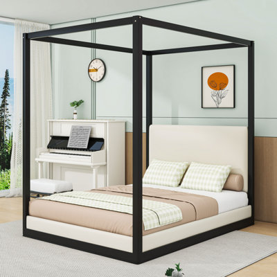 Lit à baldaquin minimaliste contemporain avec tête de lit tapissier