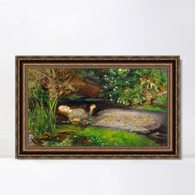 Framed Canvas Art Giclee Print Ophelia By John Everett Millais Wall Art Living Room Home Office Decorations(Vintage Embossed Gold Frame,16"X24")