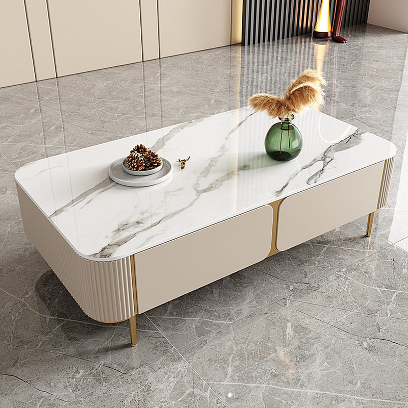 Table basse moderne avec rangement en pierre frittée simple, H 15,75 po x L 51,18 po x l 27,56 po
