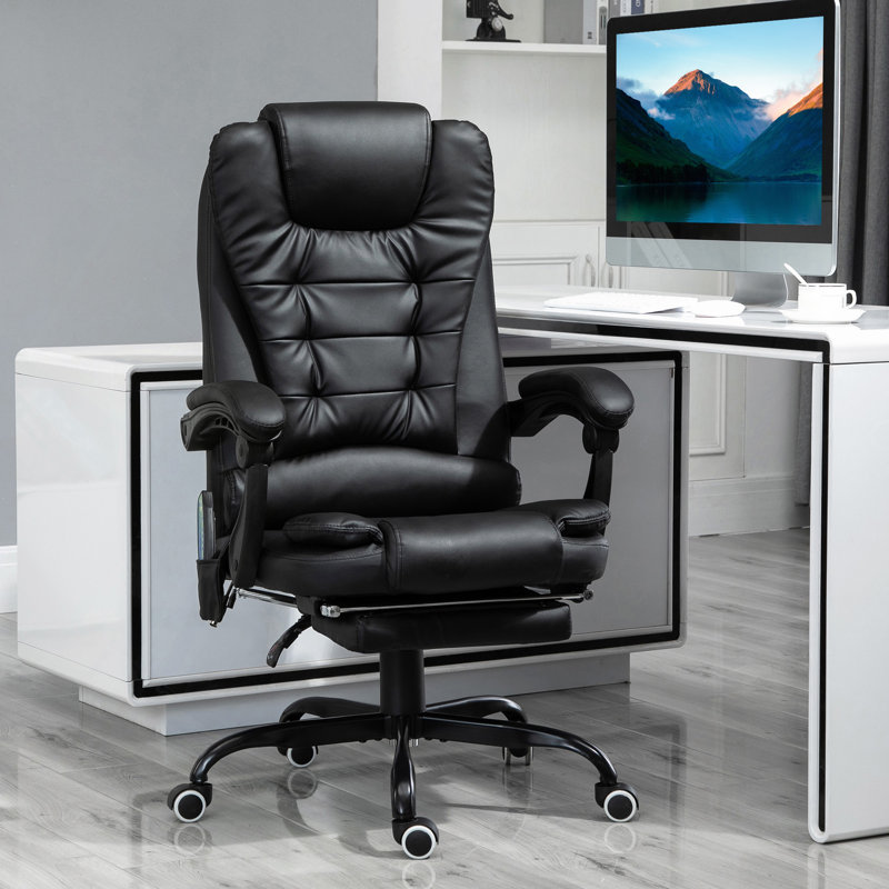 Soft Recliner, 7-Point Vibrating Massage Office Chair, High Back Executive Recliner With Lumbar Support, Footrest, Reclining Back, Adjustable Height, Black