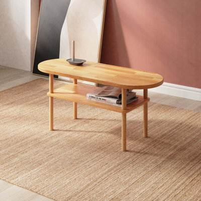 Table basse Kennard en bois de hêtre massif, table ovale minimaliste pour salon moderne