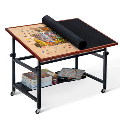 1500 Piece Tilting Puzzle Table With Legs, Angle & Height Adjustable Puzzle Board Easel With Cover & Storage, Portable Wooden Jigsaw Table With 4 Wheels & Non-Slip Tabletop For Adults