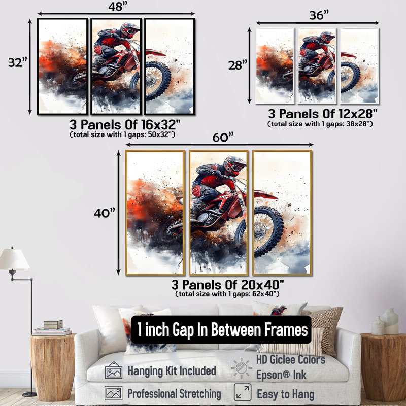 Ensemble de salon Red Moto X Mayhem, Toile avec cadre flottant brun, H 28 po x l 36 po x P 1 po