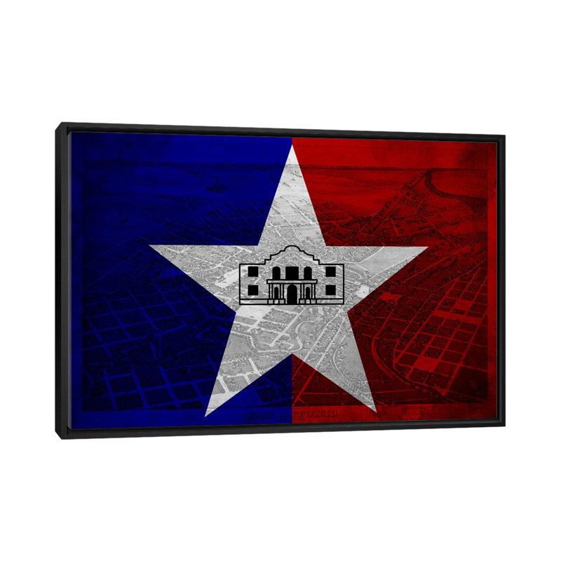 Drapeau de San Antonio, carte grunge rétro, impression sur toile, H 32 po x l 48 po x P 1,5 po, Toile avec cadre noir