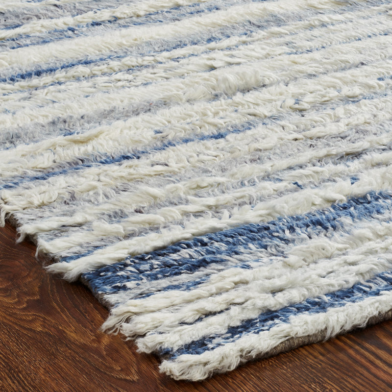 Belz Wool Striped Area Rug in Blue, Rectangle 2' x 3'