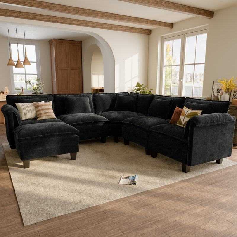 Wetzell Upholstered Sectional, Chenille orange
