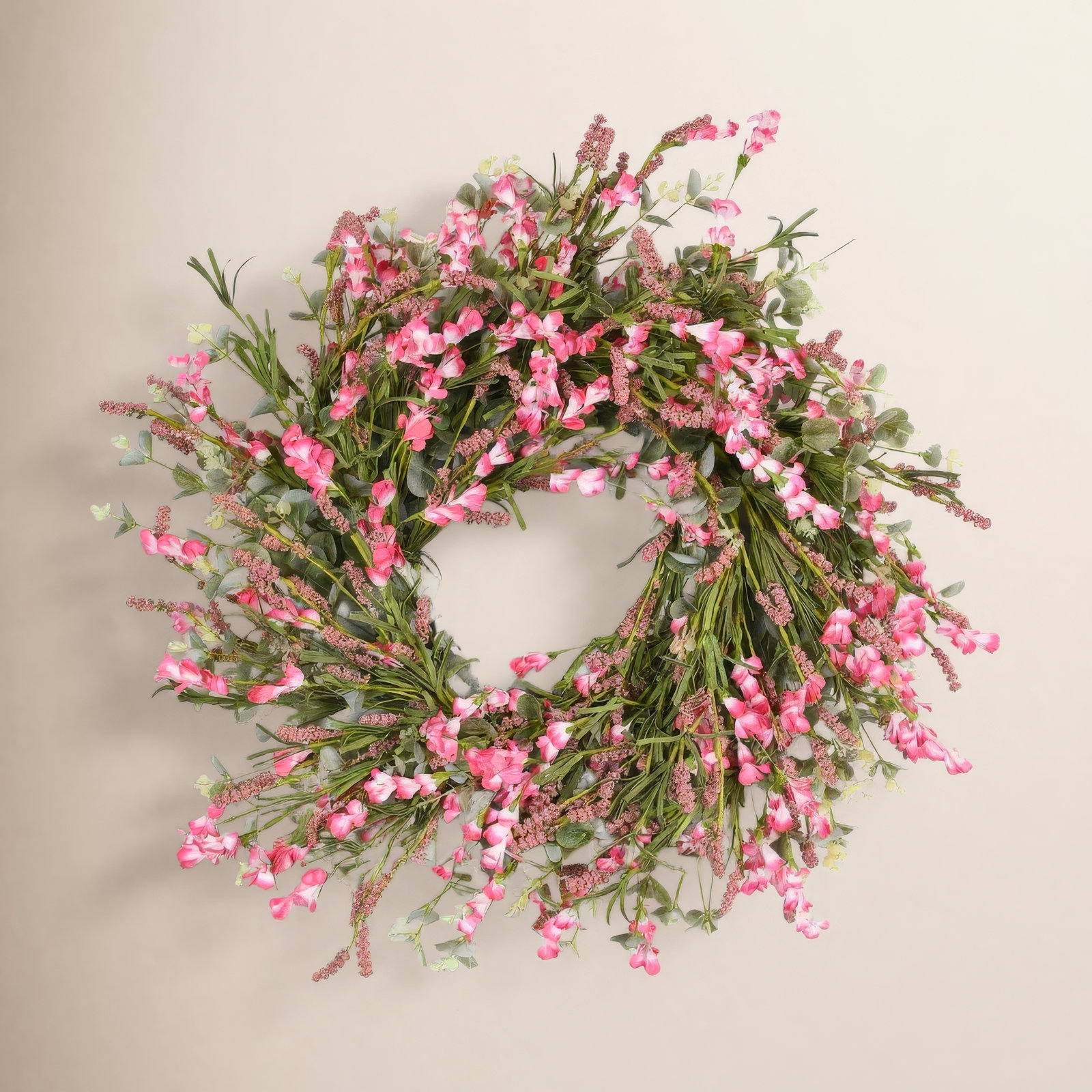 26" Handcrafted Foliage Berry Everyday Wreath, Pink