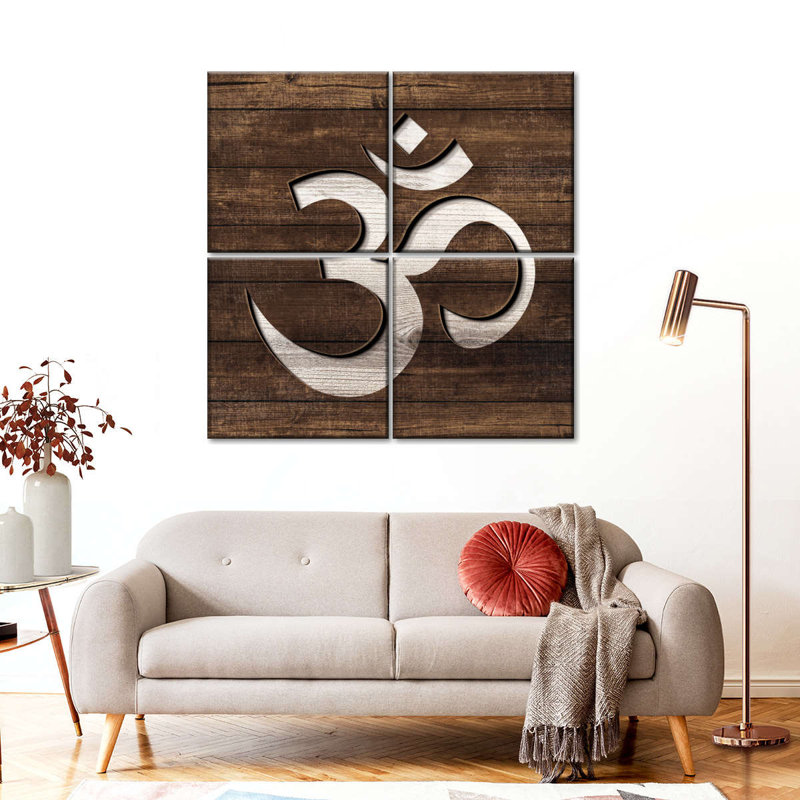 «Buddhist Symbols Spiritual Om I» sur toile, reproduction de 4 pièces, H 38 po x l 38 po x P 1,25 po