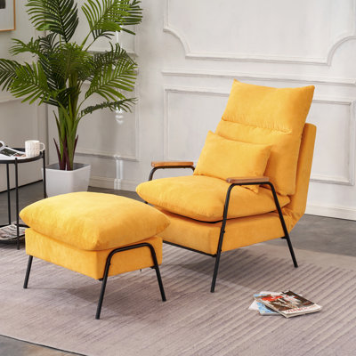 Modern Accent Recliner with Ottoman, Linen Fabric Armchair with Adjustable Backrest and Pillow