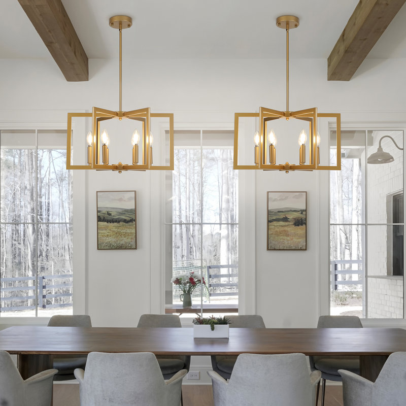 6-Light Dimmable Geometric Square/Rectangle Chandelier, Gold