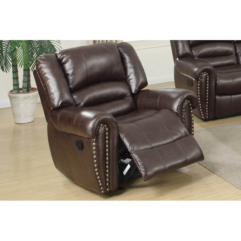 Higuchi 39" Wide Faux Leather Glider Standard Recliner, Brown Faux Leather, Power