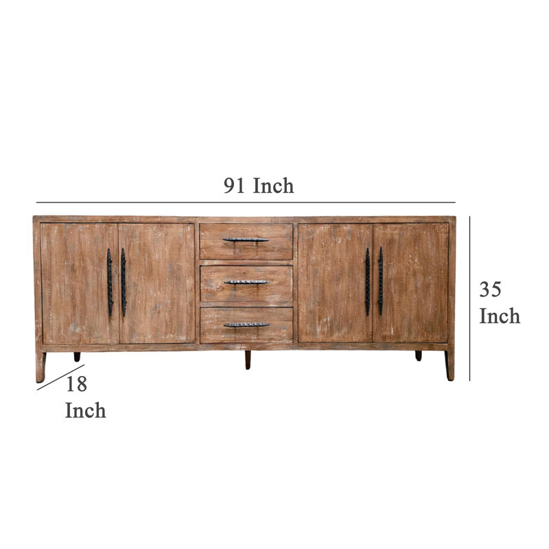 Buffet Tuley, buffet, 3 tiroirs, 2 armoires, brun, 91 pouces