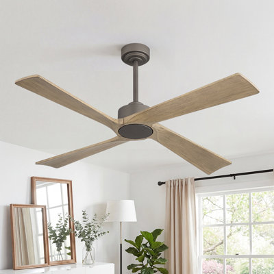 Ventilateur de plafond standard à 4 pales en bois pour l'intérieur avec fixation par tige