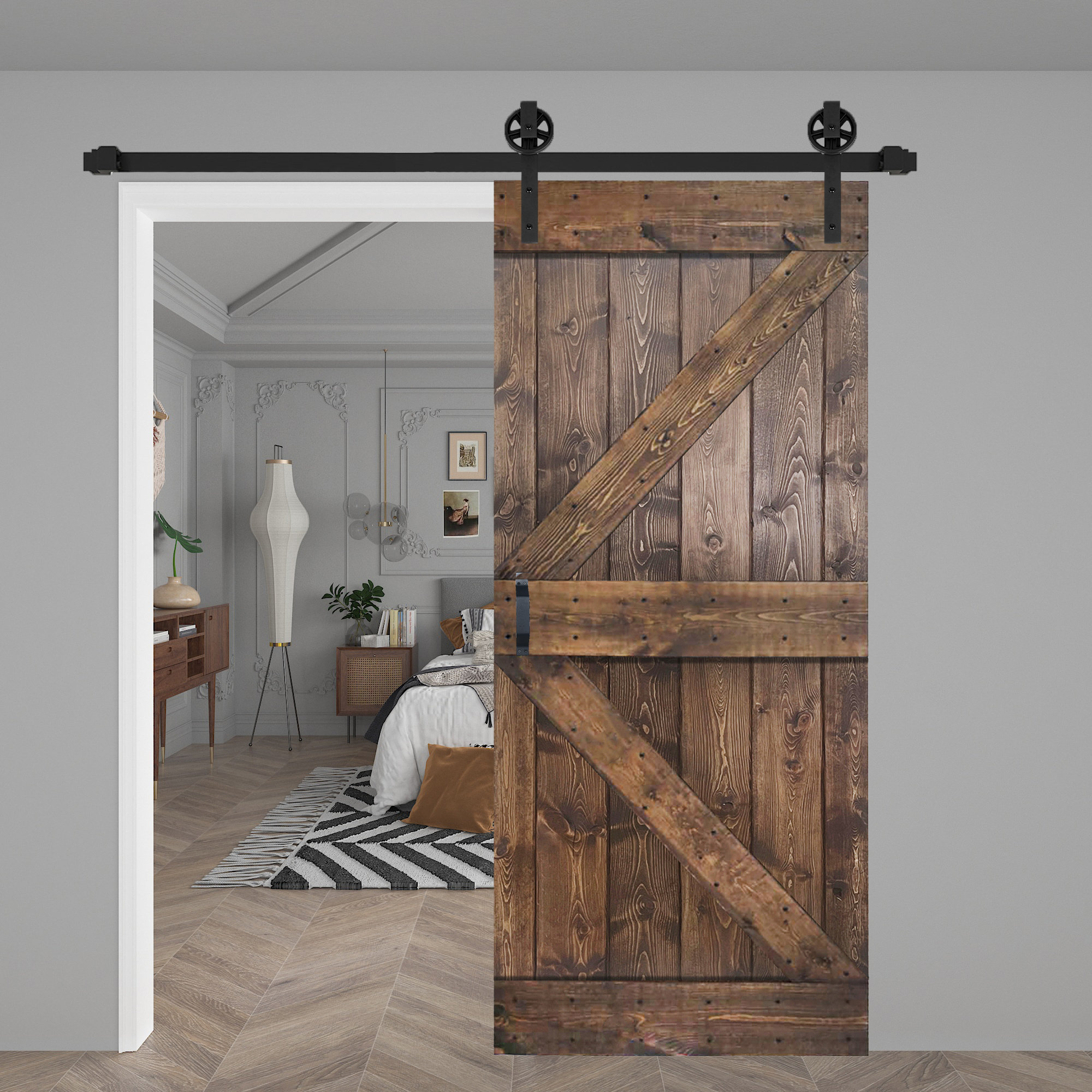 Manufactured Wood Paneled Barn Door with Installation Hardware Kit LDB_BUILDING Finish/Color: White, Size: 42 x 84