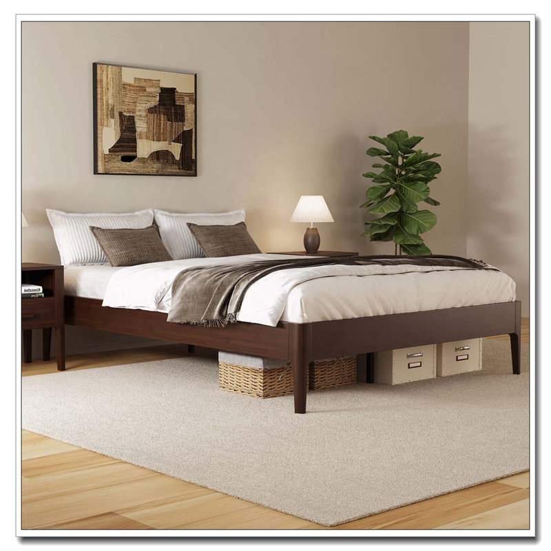Structure de lit plateforme en bois de bambou massif, Chocolat, Grand lit