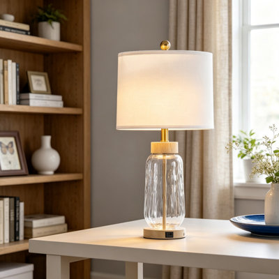 Ensemble de 2 lampes de table bohèmes de 61 cm (24 po) à intensité variable, abat-jour cylindrique en lin blanc et port USB, lampe de chevet pour chambre et salon, ampoules non comprises