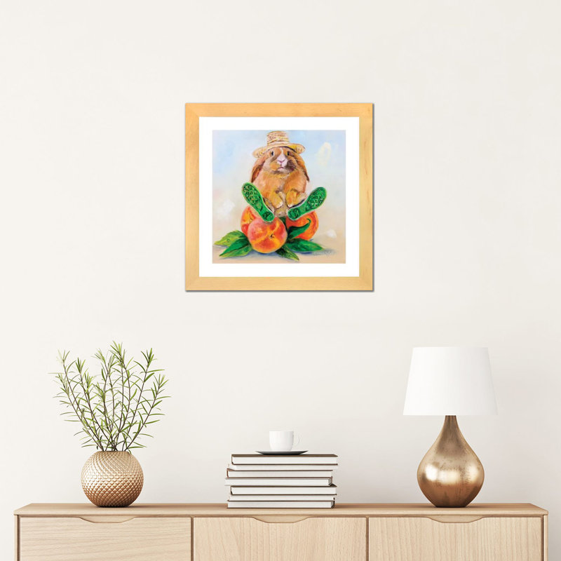 "Mr. Easterday de Peaches" par Karen Weber, reproduction d’art, Toile avec cadre en bois beige, Blanc